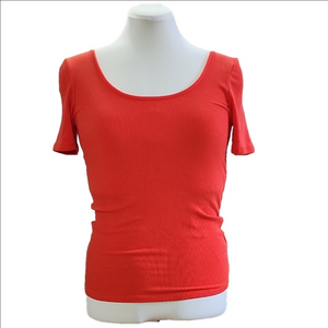 J. CREW orange red ribbed scoop neck short sleeve top